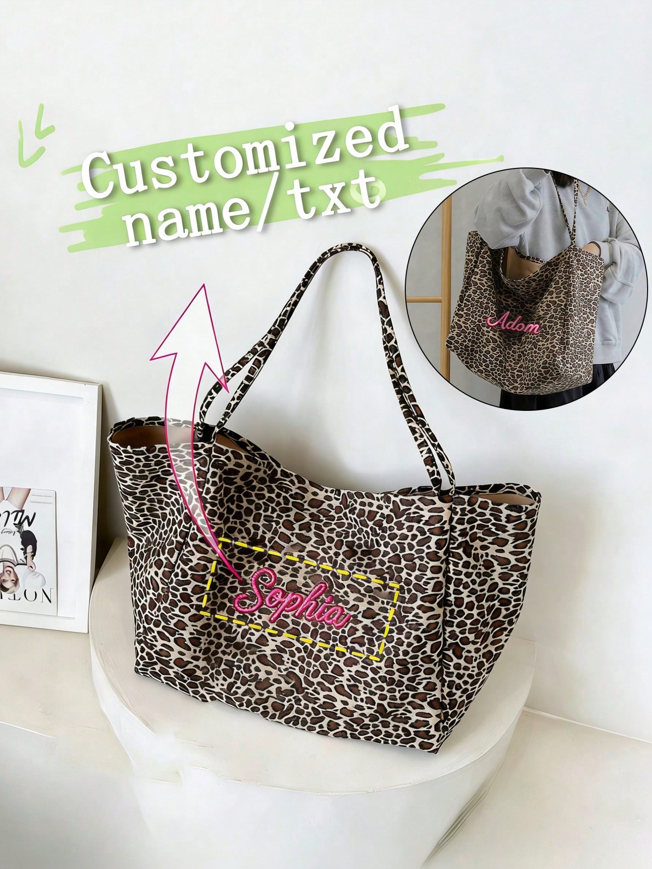 Women Bags Name - Sac fourre-tout personnalisé à imprimé léopard